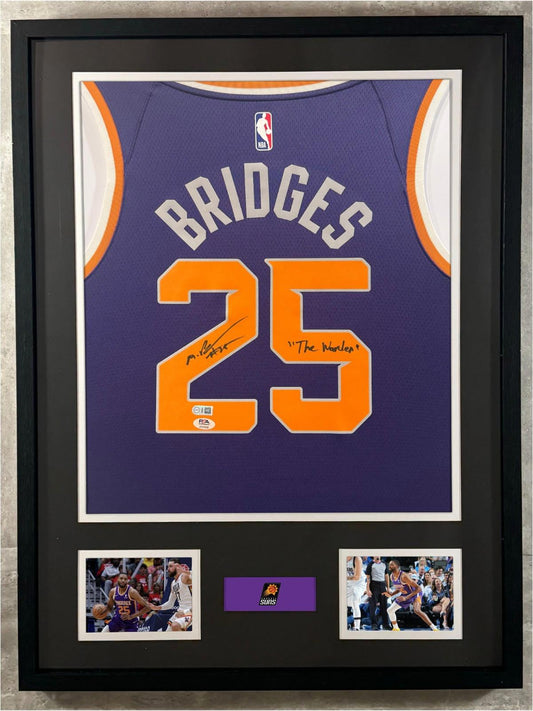 Mikal Bridges Signed Jersey Framed W/ PSA COA Phoenix Suns Purple Auto Display