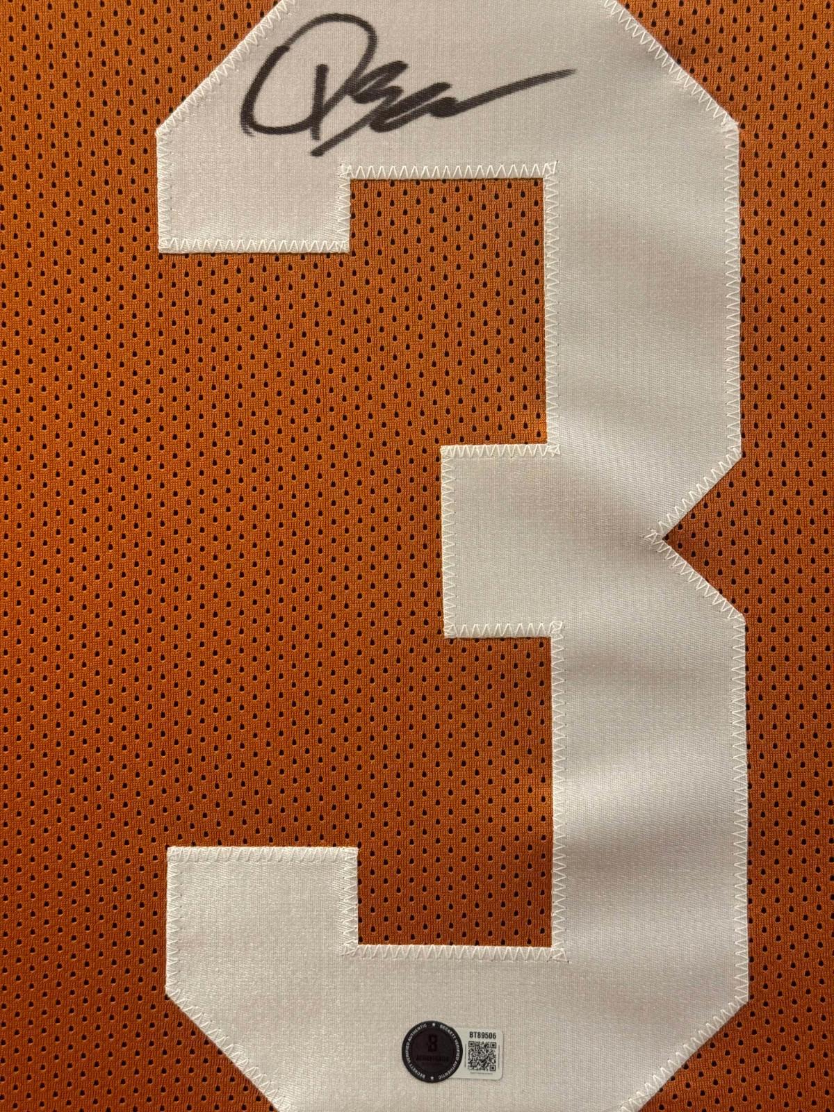 Quinn Ewers Signed Jersey Framed W/ Beckett BAS COA Texans Longhorns Brown Auto