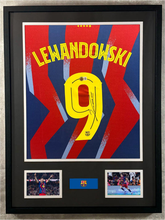 Robert Lewandowski Signed Jersey Framed W/ Beckett BAS COA FC Barcelona Blue