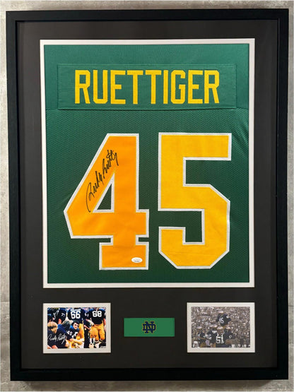 Rudy Ruettiger Signed Jersey Framed W/ JSA COA Notre Dame Fighting Irish Green