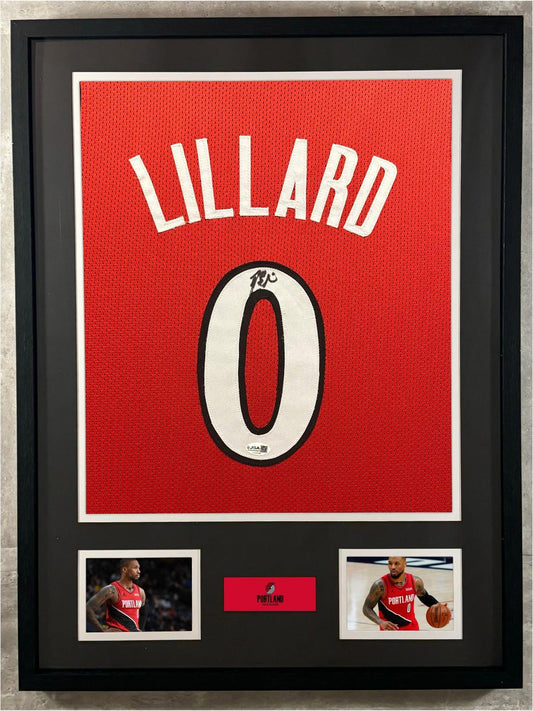 Damian Lillard Signed Jersey Framed W/ JSA COA Portland Trail Blazers Red Auto