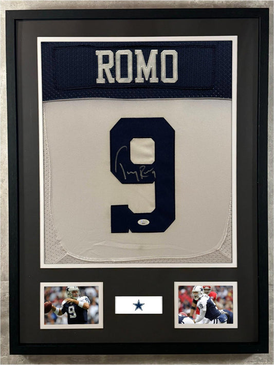 Tony Romo Signed Jersey Framed W/ JSA COA Dallas Cowboys Blue Auto Display